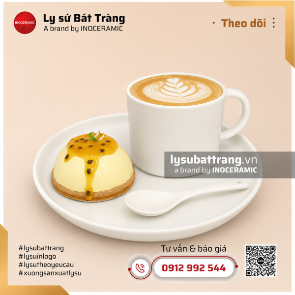 Khay coffe bánh đĩa tròn và cốc sứ lùn – Hình 3