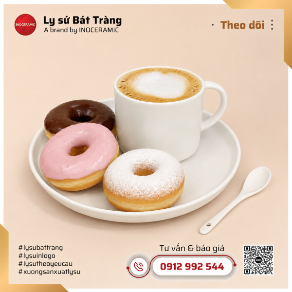 Khay coffe bánh đĩa tròn và cốc sứ lùn – Hình 4