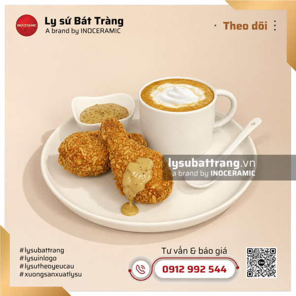 Khay coffe bánh đĩa tròn và cốc sứ lùn – Hình 7