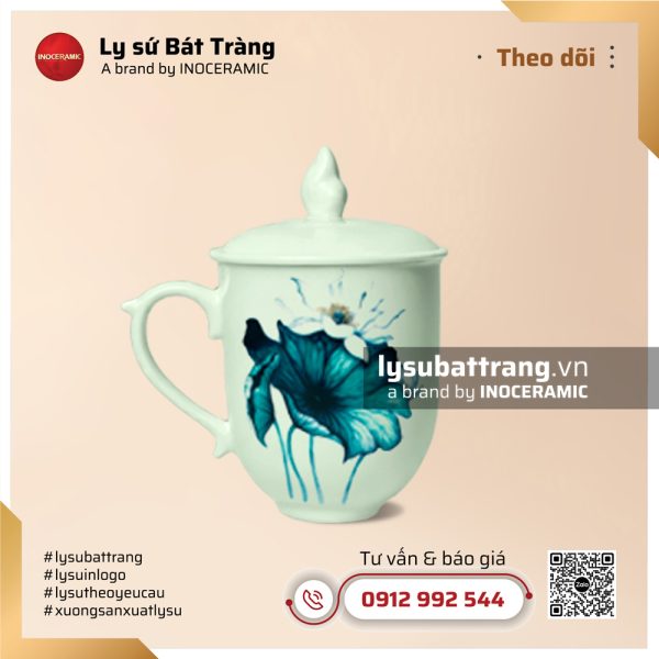 Ly quai tim nắp ngọn lửa 350ml – Hoa văn – Hình 2