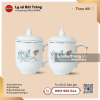 Set 2 ly sứ có nắp hoạ tiết sen xanh kẻ vàng – Quà tặng đôi tinh tế