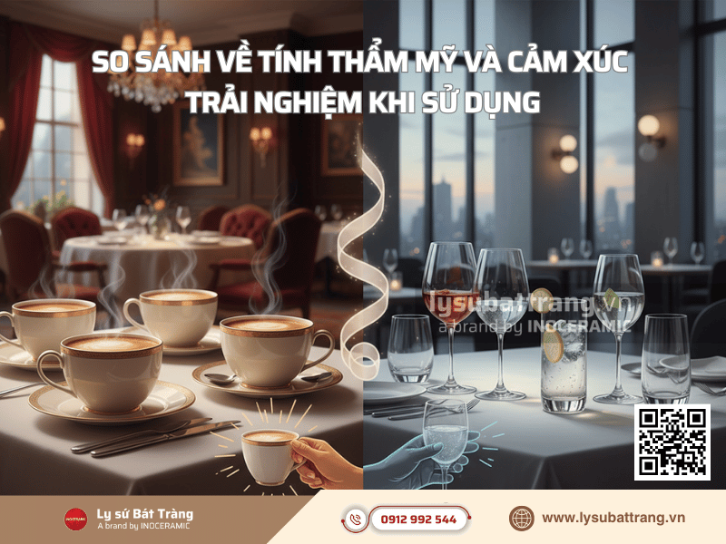 Tính thẩm mỹ của ly sứ và ly thủy tinh trong không gian nhà hàng khách sạn