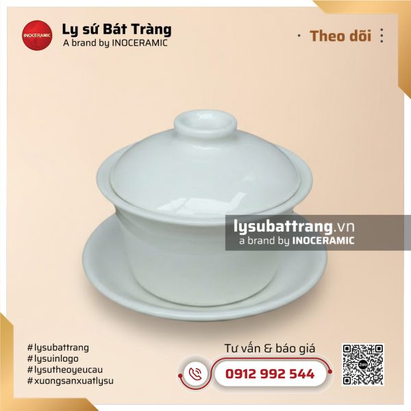 Chén trà cung đình cao – Men trắng – Hình 2