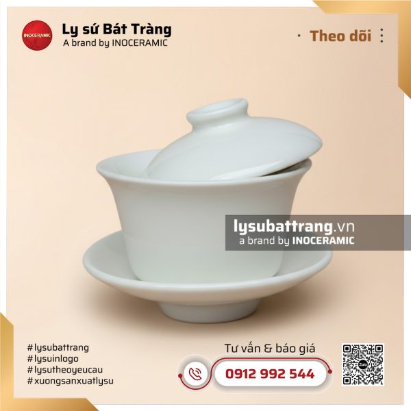 Chén trà cung đình cao – Men trắng – Hình 3