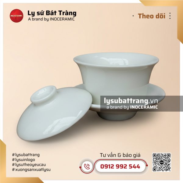 Chén trà cung đình cao – Men trắng – Hình 4