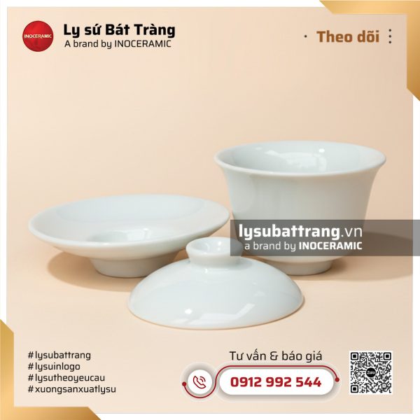 Chén trà cung đình cao – Men trắng – Hình 5