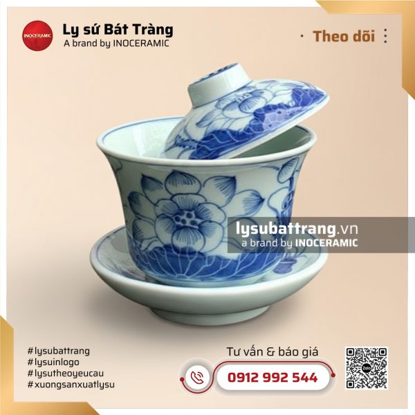 Cốc khải cao sen xanh vẽ tay – Hình 2