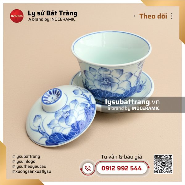 Cốc khải cao sen xanh vẽ tay – Hình 3