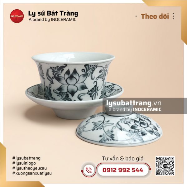 Chén trà hoa sen đen vẽ tay – Hình 4