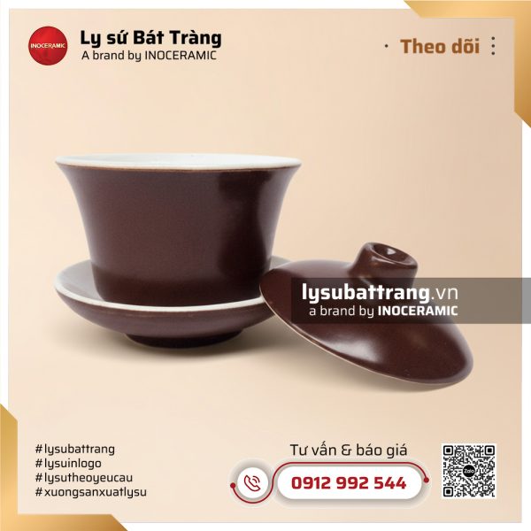 Chén sứ trà cung đình men nâu lòng trắng – Hình 2