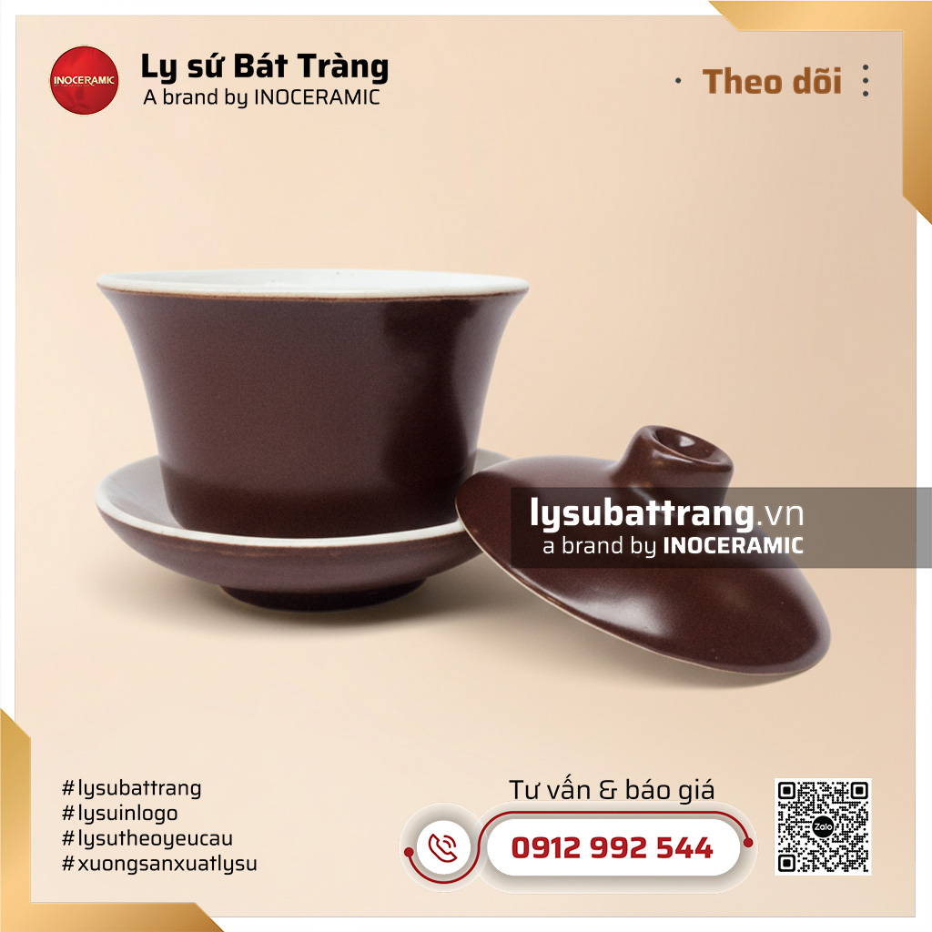 Chén sứ trà cung đình men nâu lòng trắng – Hình 2