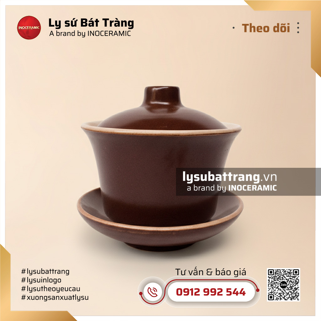 Chén sứ trà cung đình men nâu lòng trắng