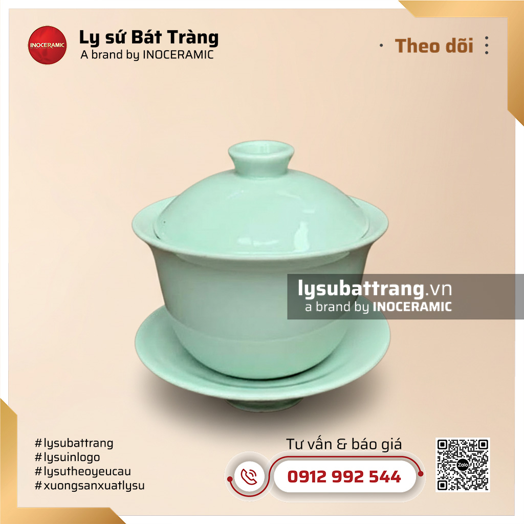 Chén khải trơn men ngọc