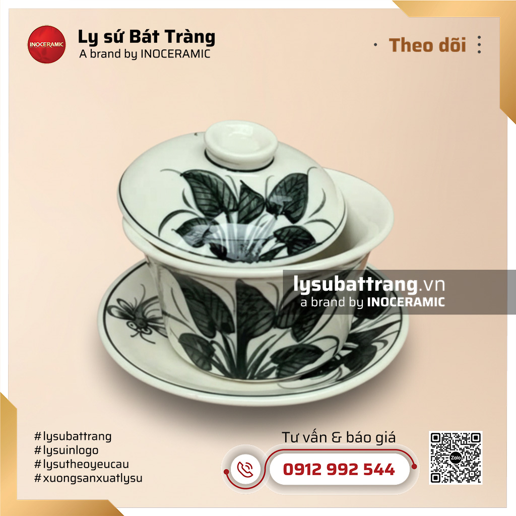 Chén sứ chè hoa men tro vẽ chuồn khoai – Hình 2