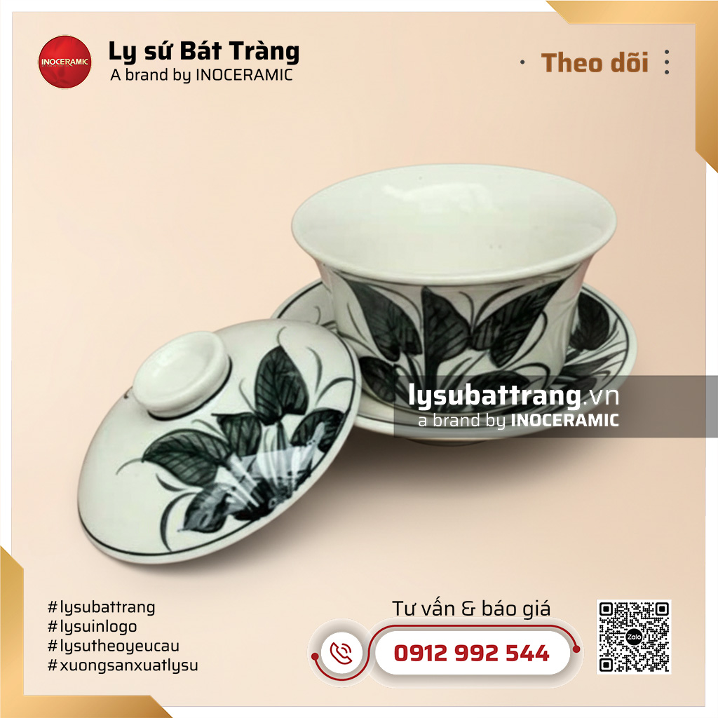 Chén sứ chè hoa men tro vẽ chuồn khoai – Hình 3