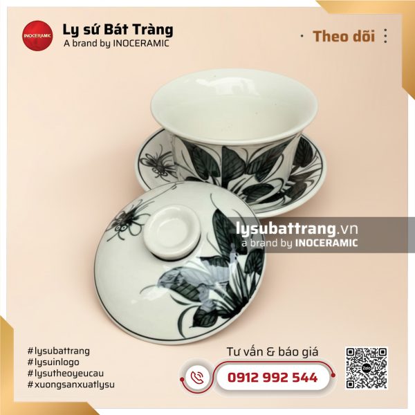 Chén sứ chè hoa men tro vẽ chuồn khoai – Hình 4