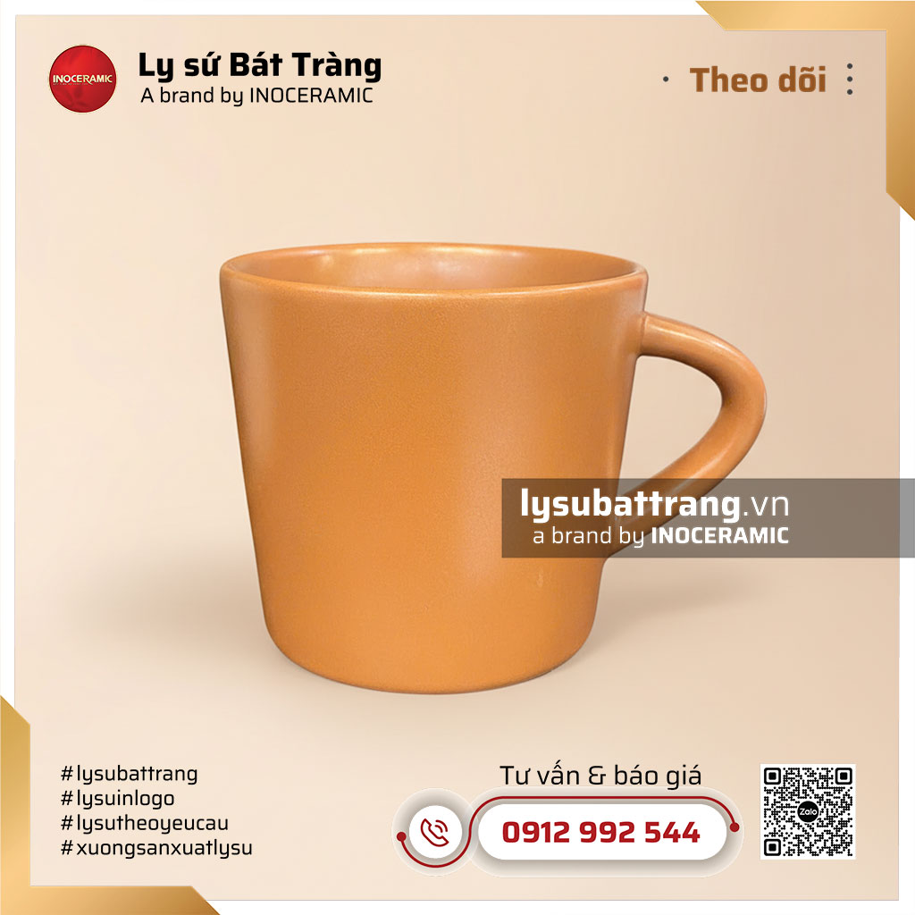 Cốc vát coffe quai tam giác men matt caramel ấm – Hình 2