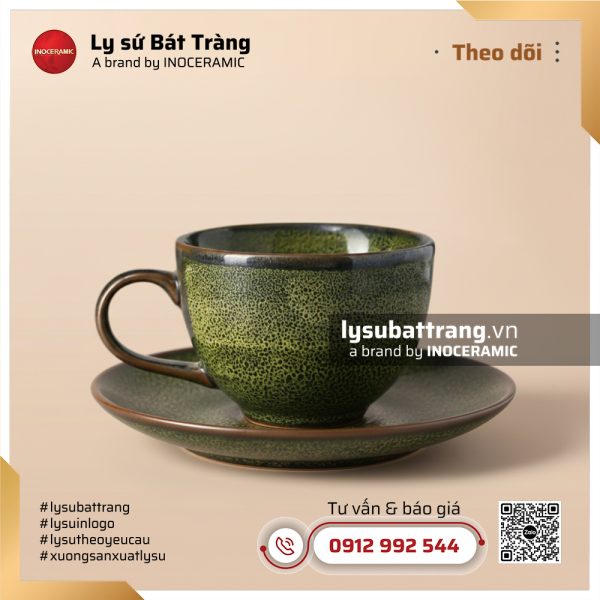 Cốc capuchino đế cao Lục Thanh – Men hỏa biến – Hình 2