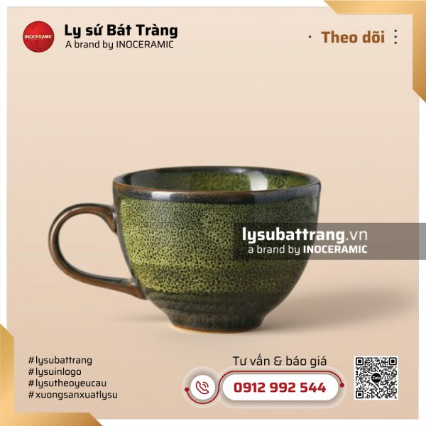 Cốc capuchino đế cao Lục Thanh – Men hỏa biến – Hình 3