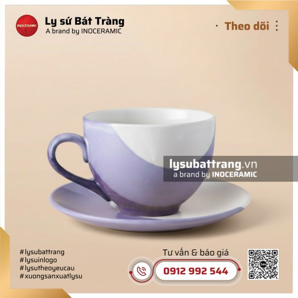 Cốc capuchino đế cao Tử Đan – Men hỏa biến – Hình 2
