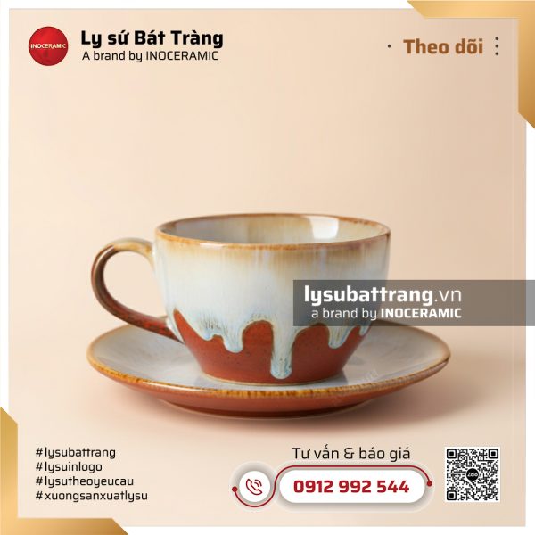 Cốc Capuchino đế bệt Diệm Sơn – Men hỏa biến – Hình 2