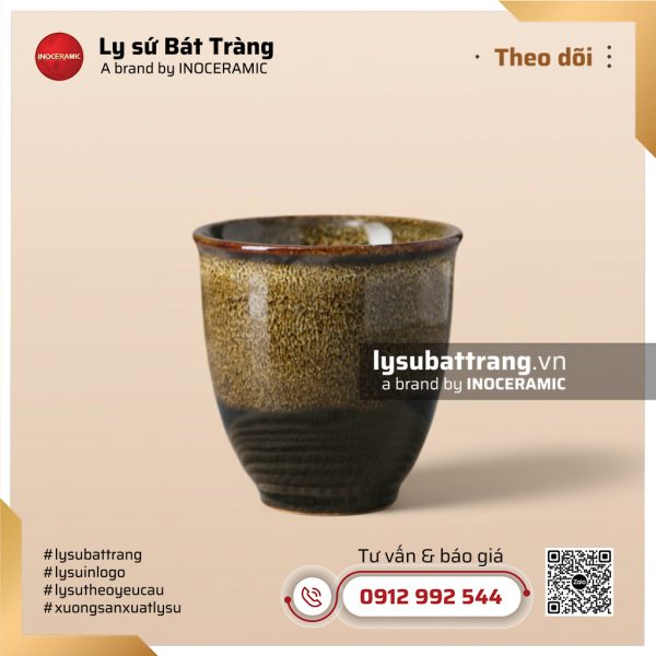 Cốc miệng loe không quai Gấm Nâu – Men hỏa biến – Hình 2