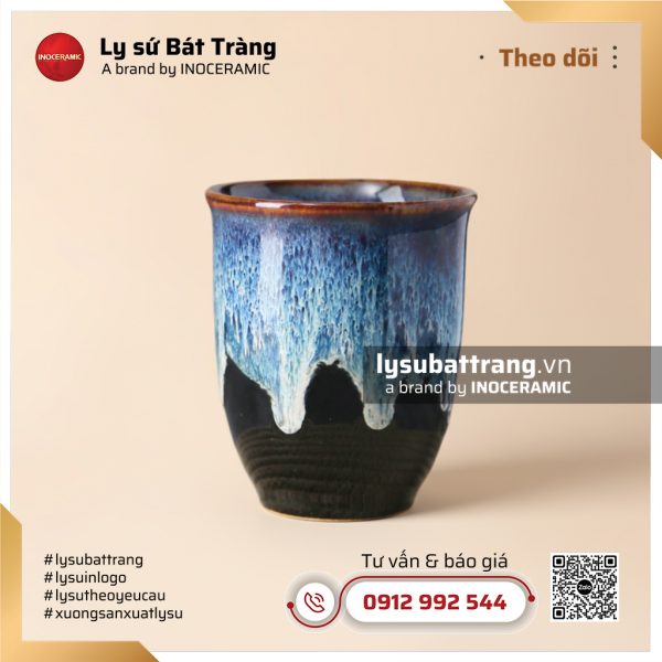 Cốc miệng loe không quai Lam Hải – Men hỏa biến – Hình 2