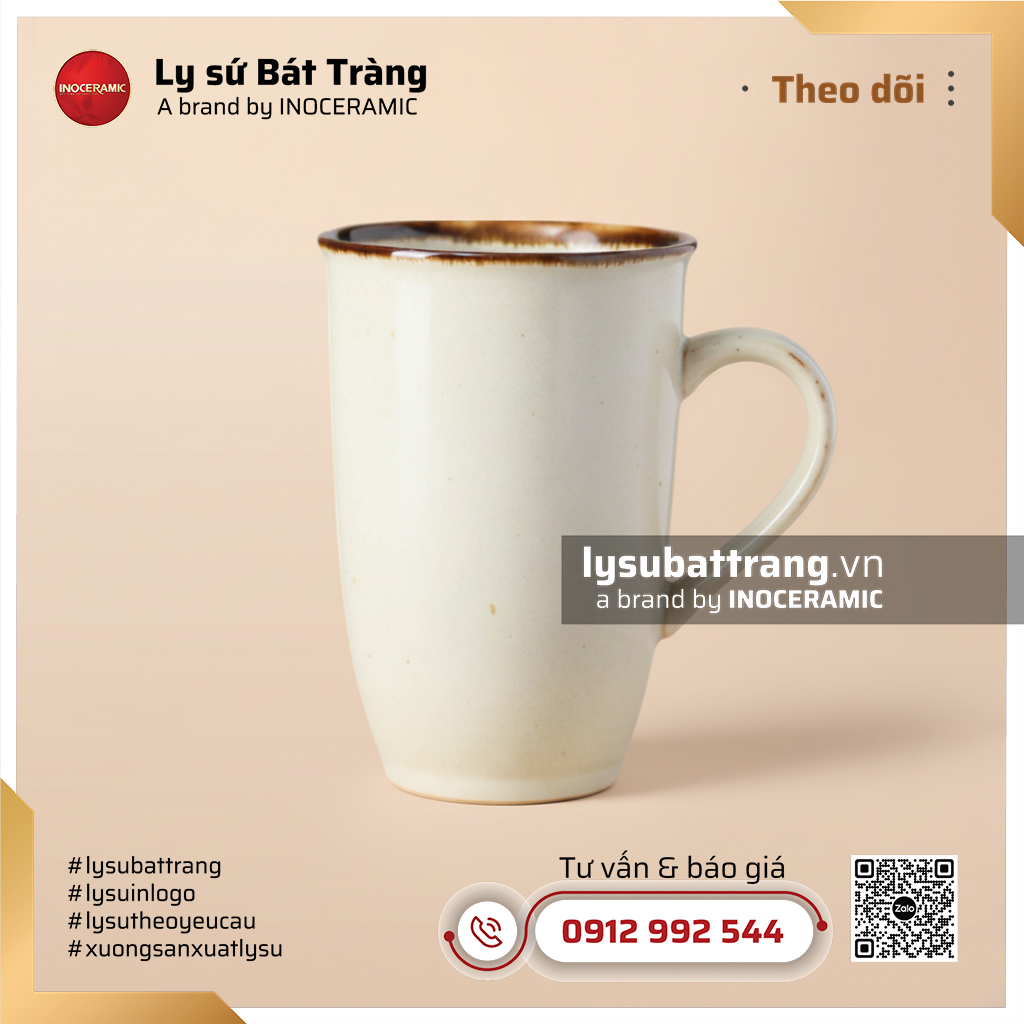Cốc sứ miệng loe quai tim Sương Mộc - Men hỏa biến