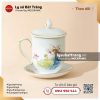 Ly nắp ngọn lửa sen hồng kẻ vàng - Hoa văn