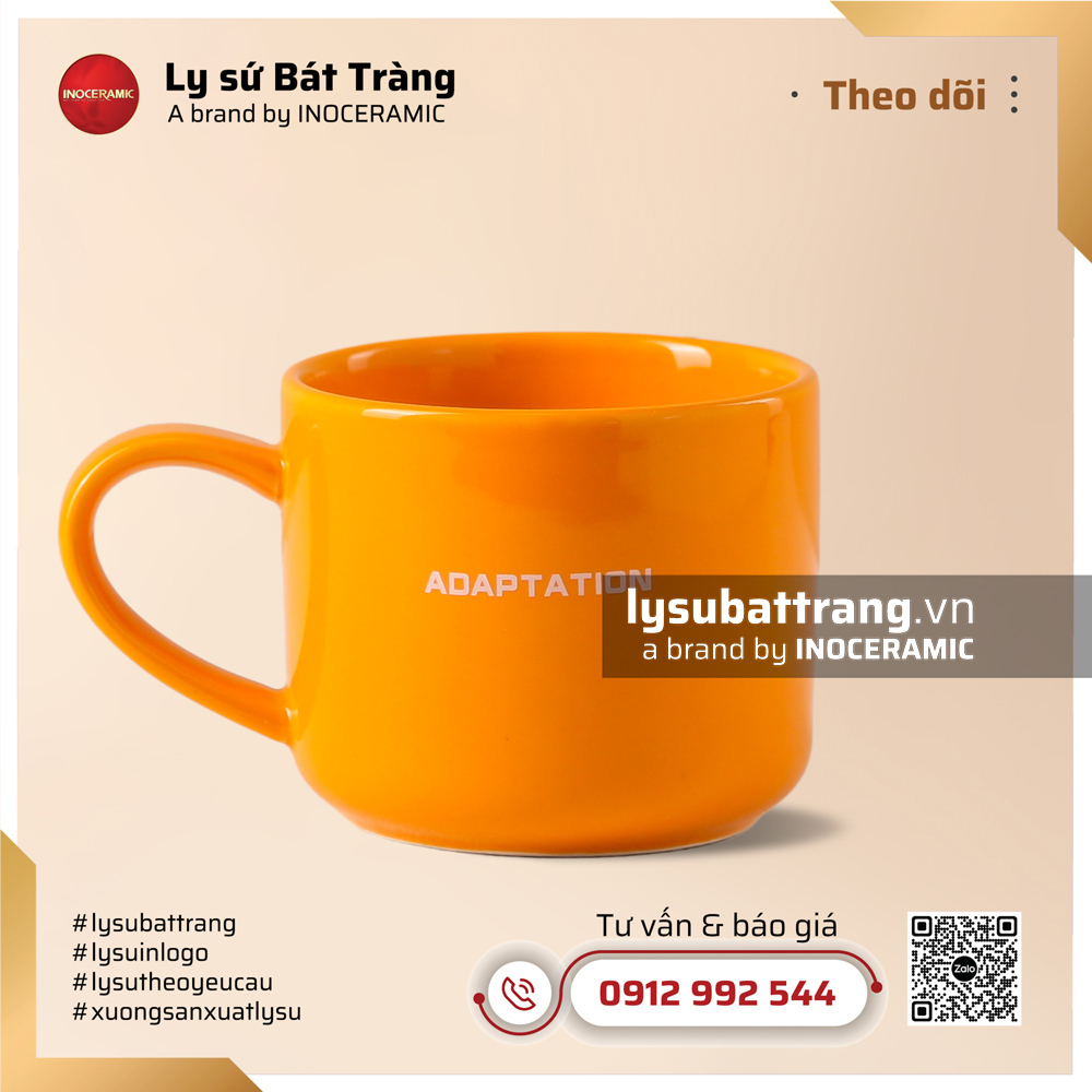 Cốc sứ lùn logo Adaptation – in logo adaptation