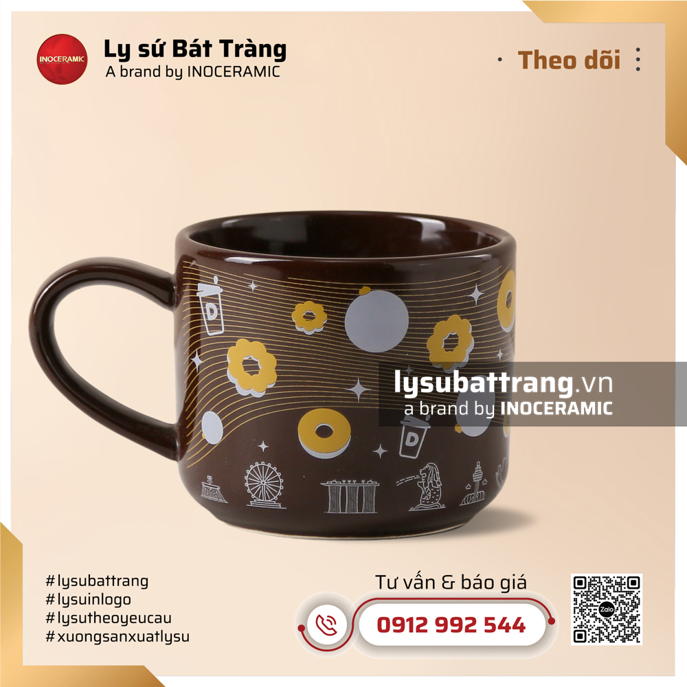 Ly sứ logo Dunkin - Men màu nâu