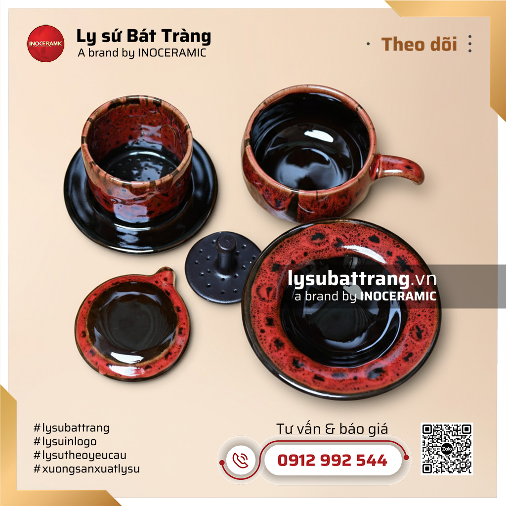 Bộ pha cà phê sứ Nham Thạch – Men hỏa biến – Hình 2