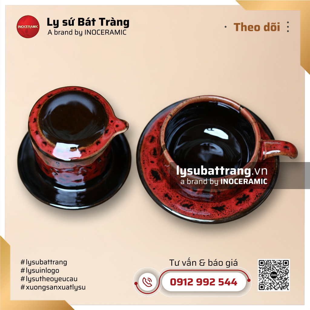 Bộ pha cà phê sứ Nham Thạch – Men hỏa biến – Hình 4
