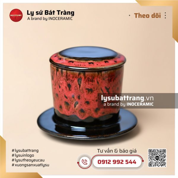 Bộ pha cà phê sứ Nham Thạch – Men hỏa biến – Hình 5