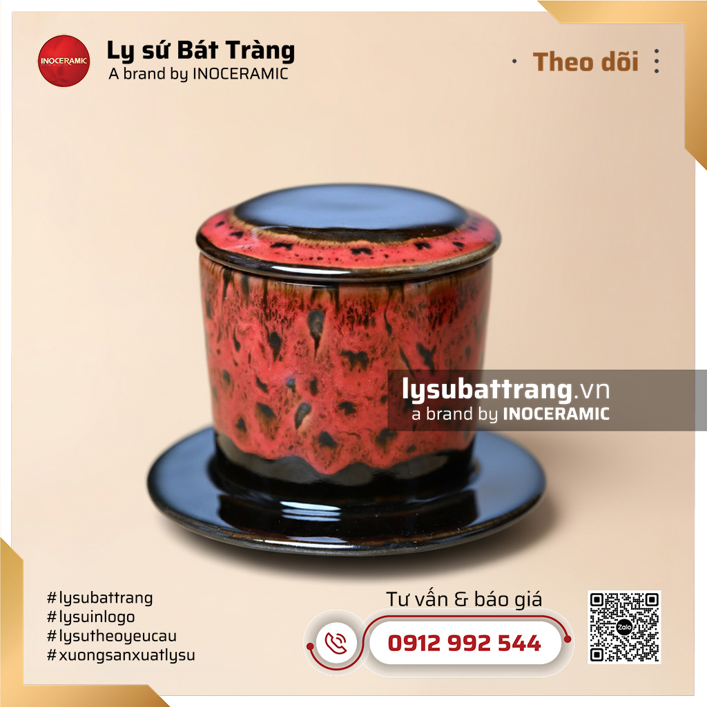 Bộ pha cà phê sứ Nham Thạch – Men hỏa biến – Hình 5