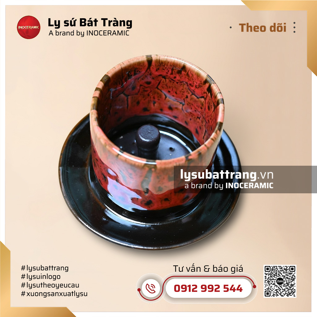 Bộ pha cà phê sứ Nham Thạch – Men hỏa biến – Hình 6