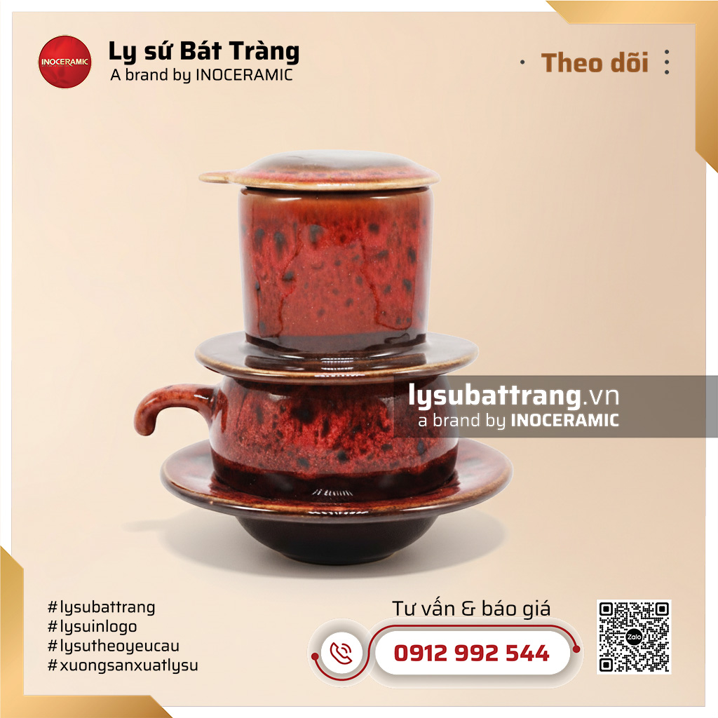 Bộ pha cà phê sứ Nham Thạch - Men hỏa biến