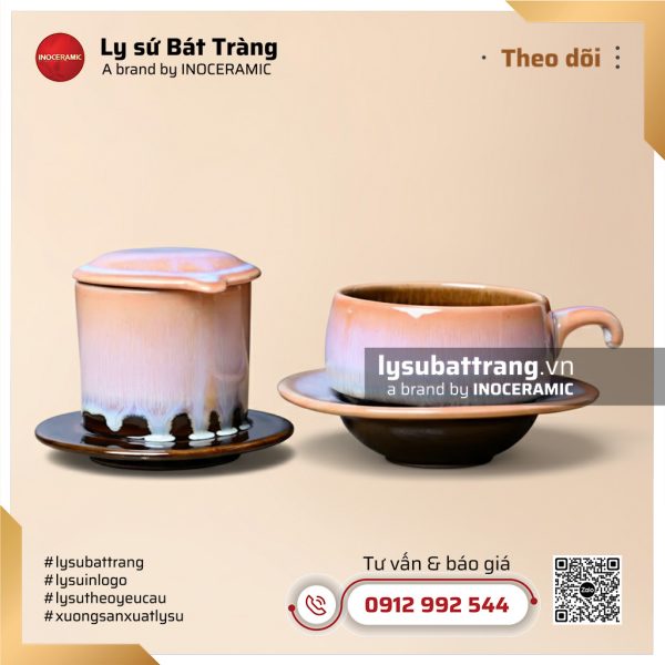Bộ phin cà phê Phấn Ngọc men hỏa biến chảy – Hình 2