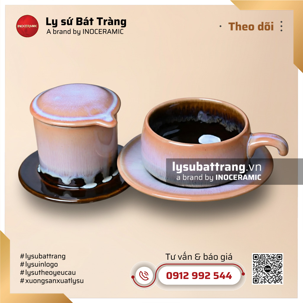 Bộ phin cà phê Phấn Ngọc men hỏa biến chảy – Hình 3
