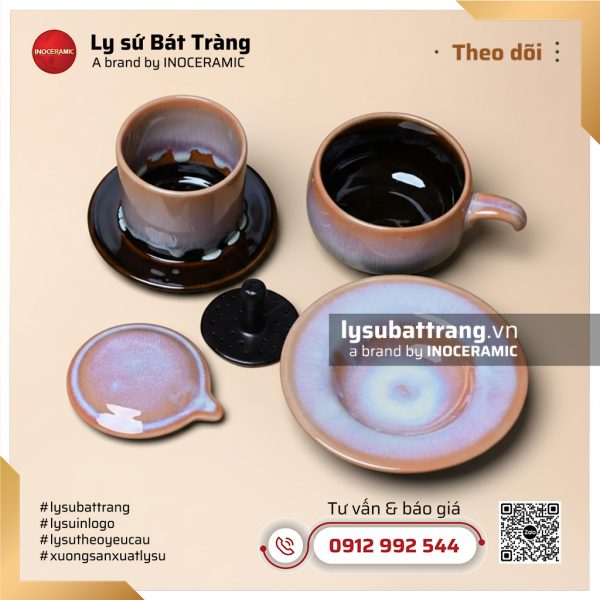 Bộ phin cà phê Phấn Ngọc men hỏa biến chảy – Hình 4