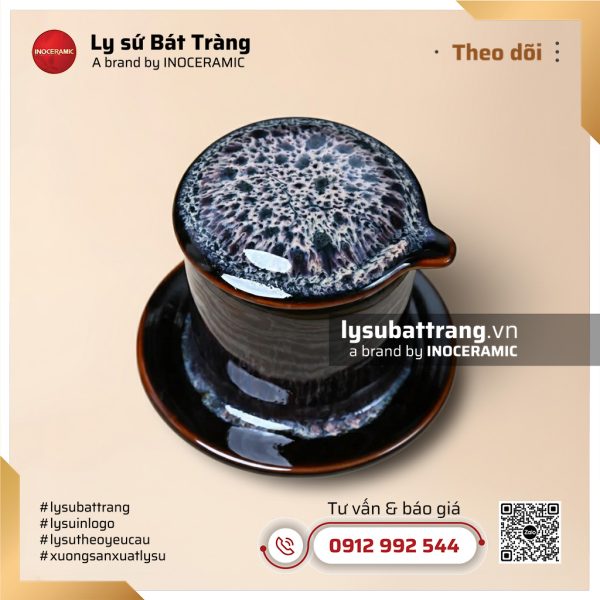 Bộ cốc cà phê quai vuông Huyền Sa men hỏa biến – Hình 4