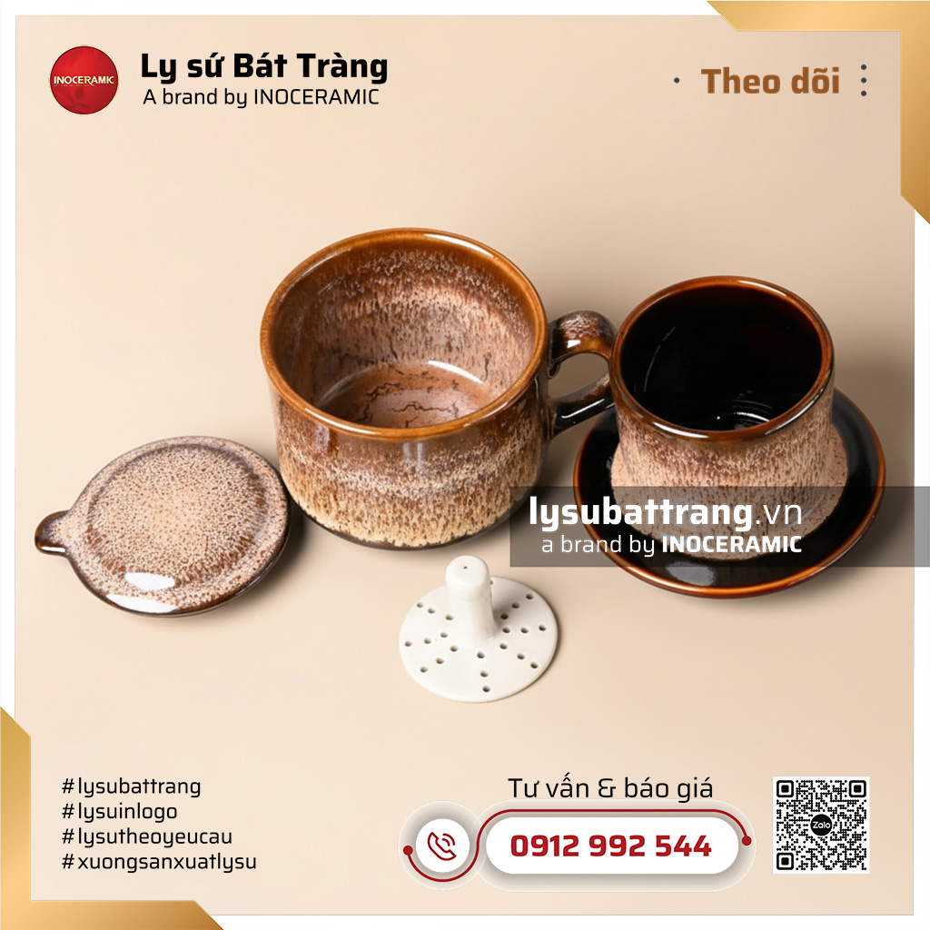 Bộ cốc cafe quai vuông men hỏa biến Mộc Nâu – Hình 3