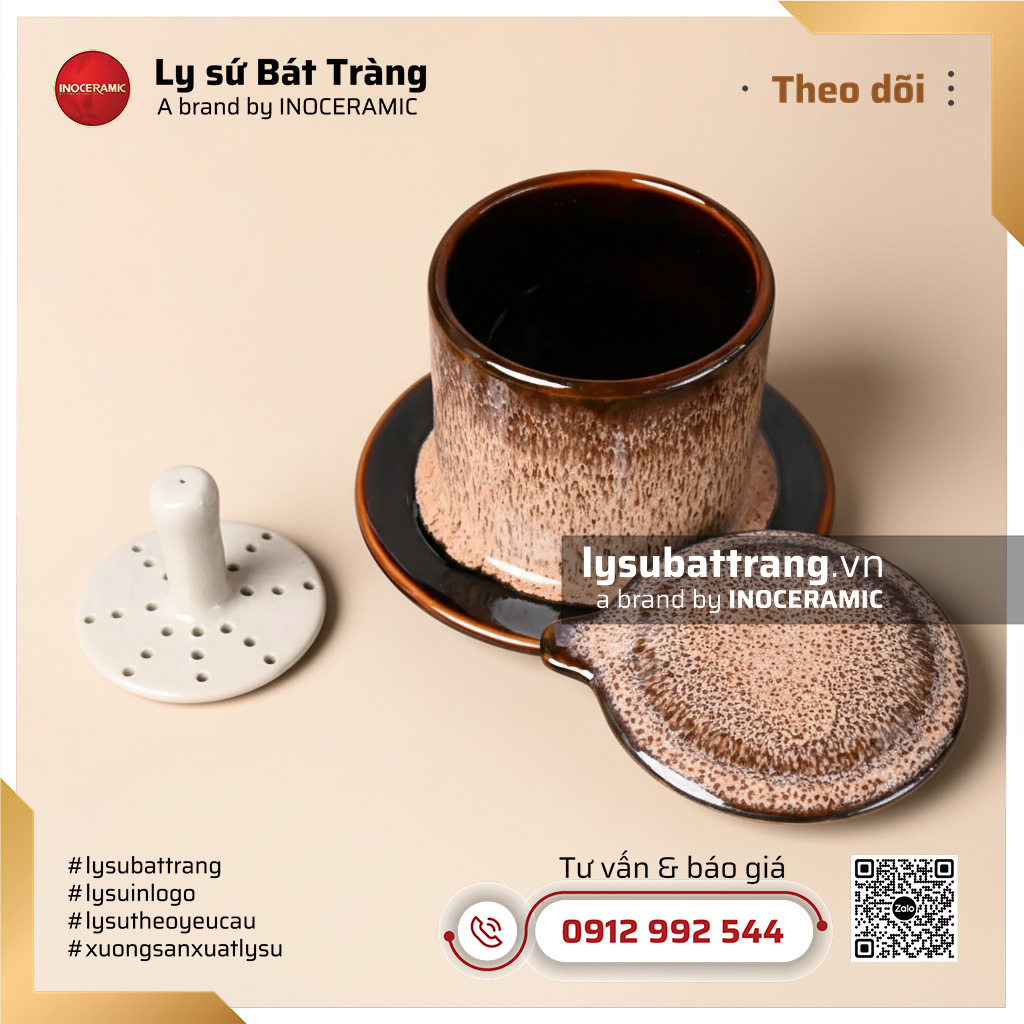 Bộ cốc cafe quai vuông men hỏa biến Mộc Nâu – Hình 4
