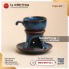 Bộ tách cà phê kèm đế hâm - Men lam hỏa biến