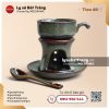 Bộ tách cà phê kèm đế hâm và thìa men lục hỏa biến