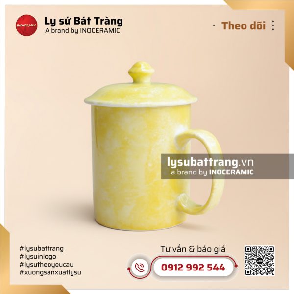 Ca trà có nắp màu vàng men vân đá – Hình 3