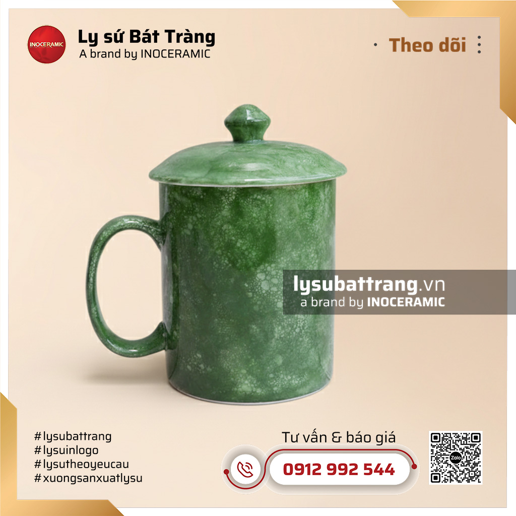 Ca trà có nắp men vân đá màu xanh lá – Hình 2
