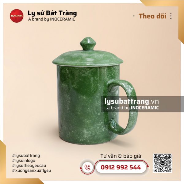 Ca trà có nắp men vân đá màu xanh lá – Hình 3