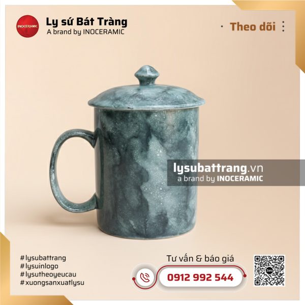 Ca trà có nắp men vân đá xanh rêu – Hình 2