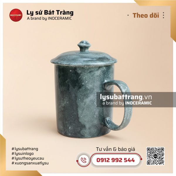 Ca trà có nắp men vân đá xanh rêu – Hình 3